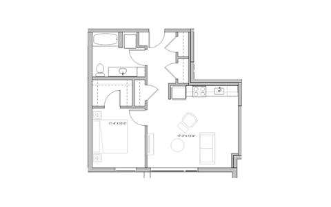 Floor plan for 1 bed, 1 bath, 694 sqft